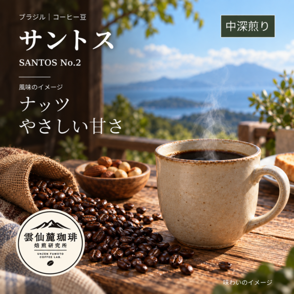 雲仙麓珈琲 ブラジル サントス No.2 中深煎りの味わいイメージ